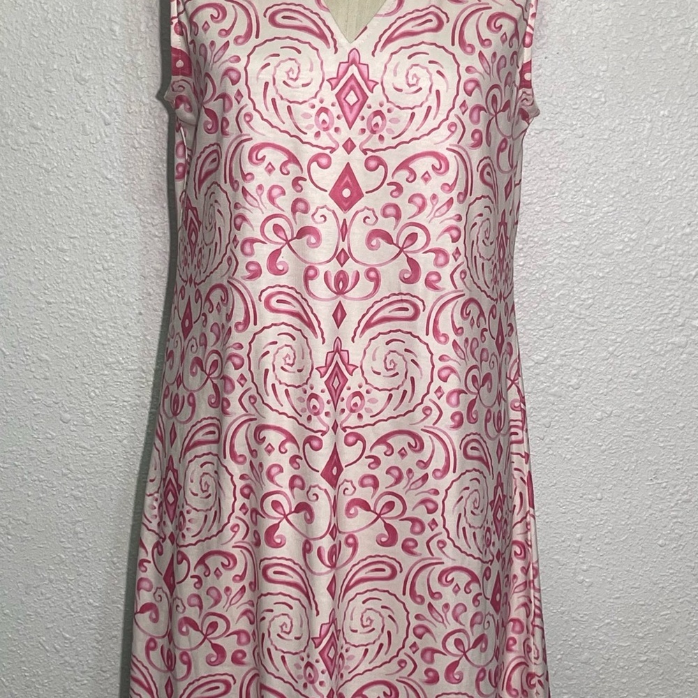 Pink Patterned Sleeveless Dress size large - Picture 3 of 8